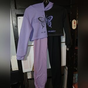 Black and Purple Butterfly Sweatshirt and Pants Set